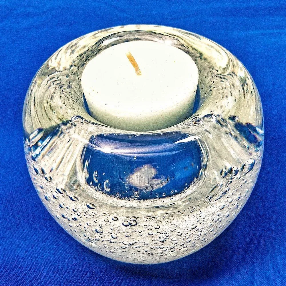 VTG Clear Blown Glass Bubbles Votive Candle Holder